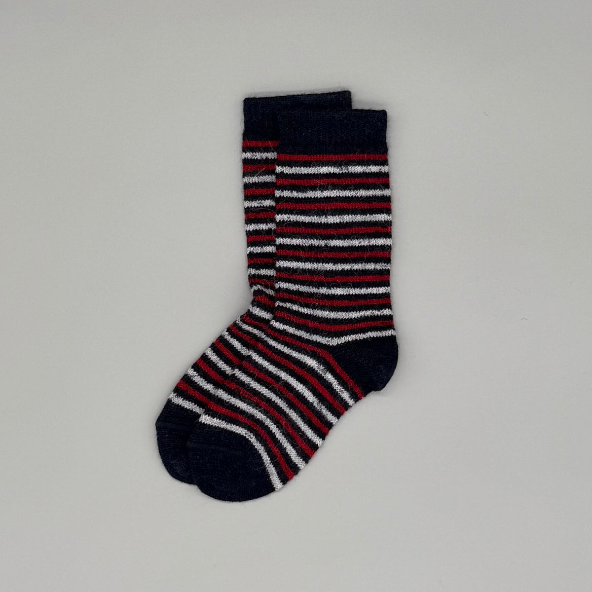 Alpaka Kinder Socken in Blau-Rot mit Streifen