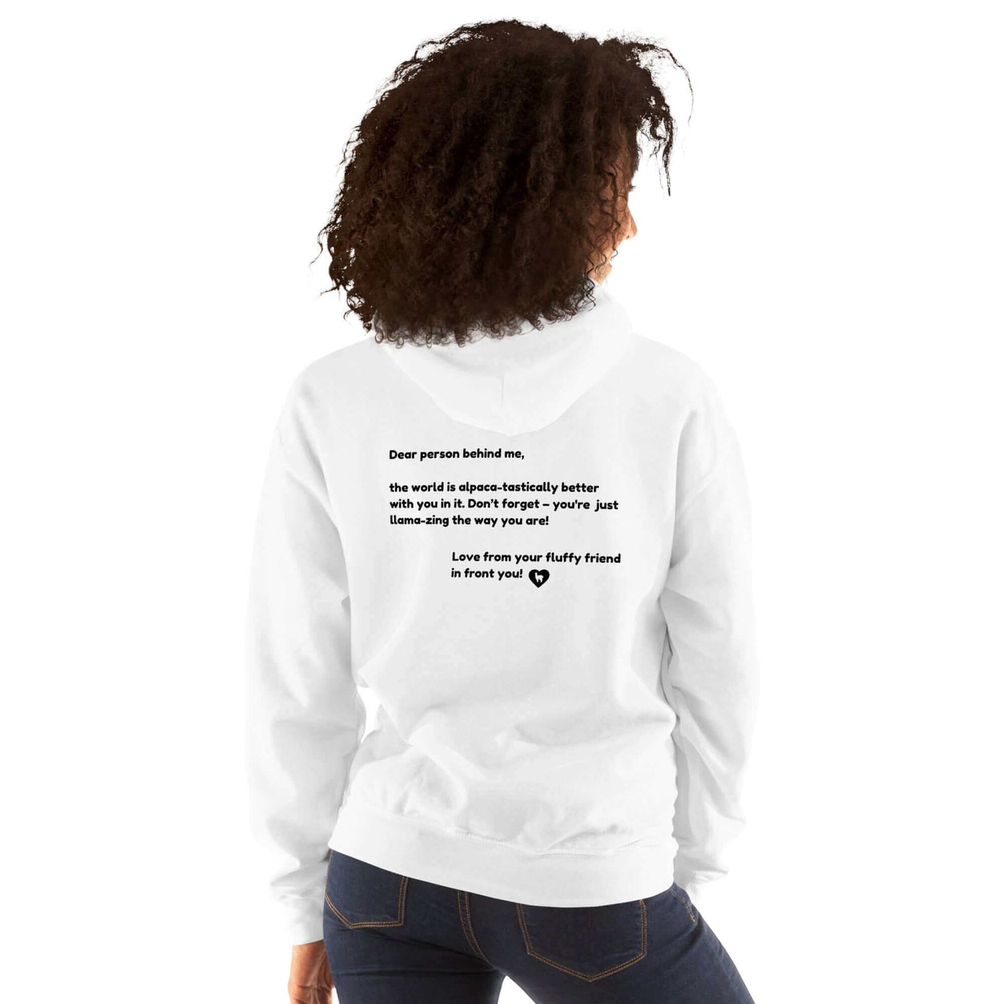 Statement Hoodie mit Alpaka Motiv und Spruch, mental health hoodie für positive Botschaften und Selbstliebe.