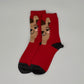Rote Alpaka Socken mit 3D-Alpaka-Motiv
