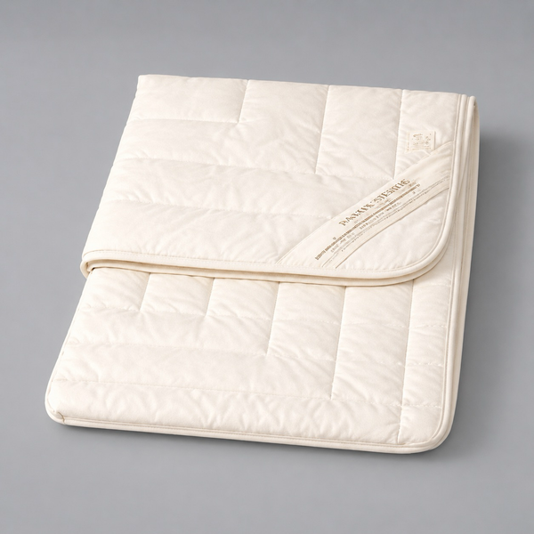 Alpaka Steppdecke für warme Tage aus Alpakawolle in beige mit Längssteppung, ideal für angenehmes Schlafklima.