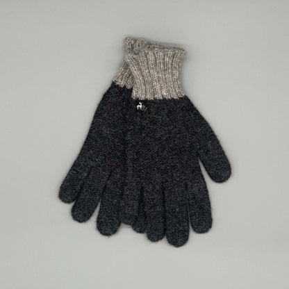 Baby-Alpakawolle Handschuhe Herren in Schwarz und Beige, weich und warm für große Hände.