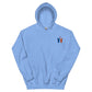 Niedlicher Alpaka Hoodie mit besticktem Motiv in Himmelblau, zeigt zwei Alpakas und ein Herz.