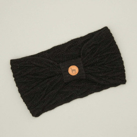 Alpaka Stirnband kaufen aus 100% Babyalpaka in Schwarz mit Knotendetail für kalte Tage