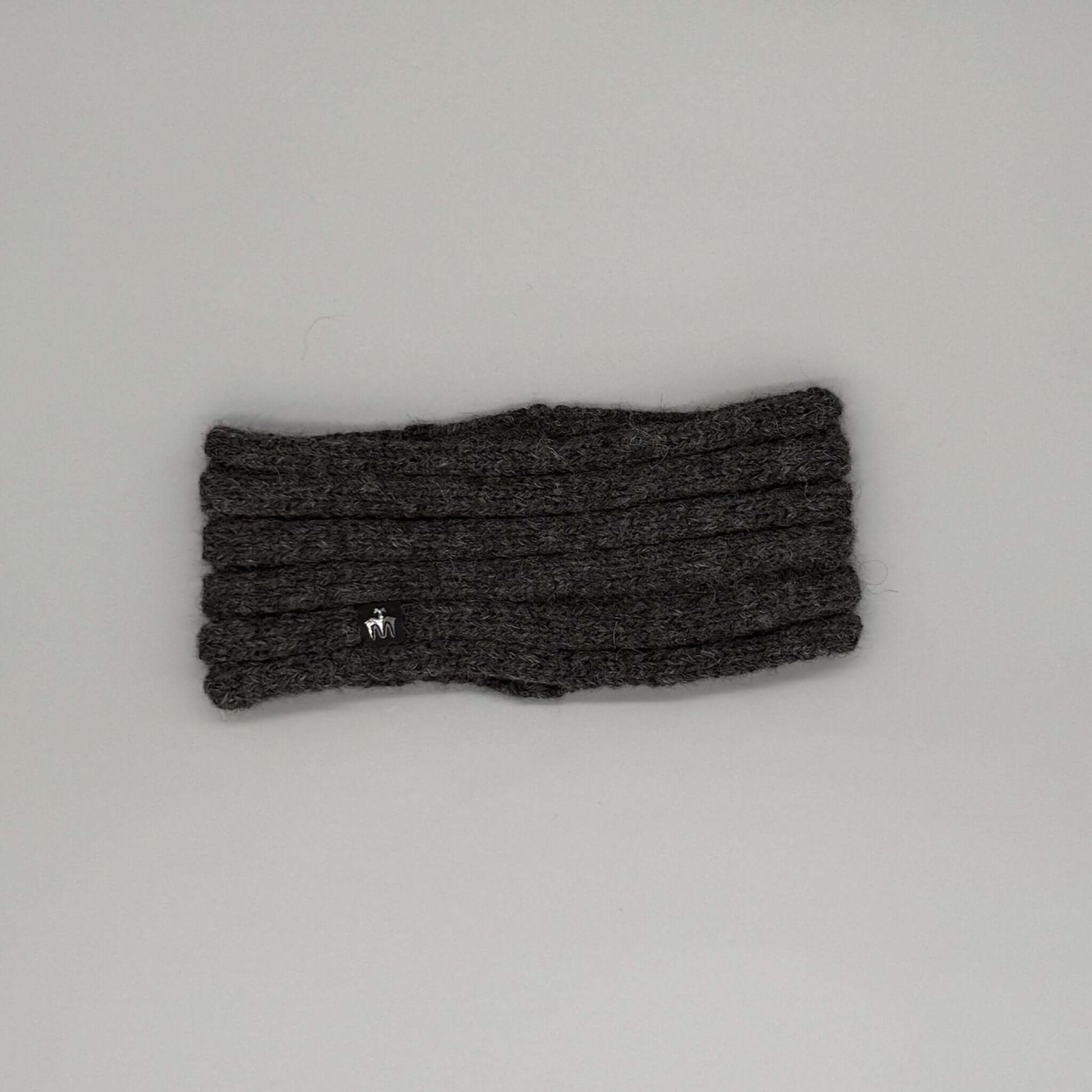 Alpaka Stirnband aus 100% Baby Alpaka in Dunkelgrau, dick gestrickt und extrem warm.