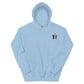 Niedlicher Alpaka Hoodie mit besticktem Motiv in hellblau, mit zwei Alpakas und Herz-Emoji.