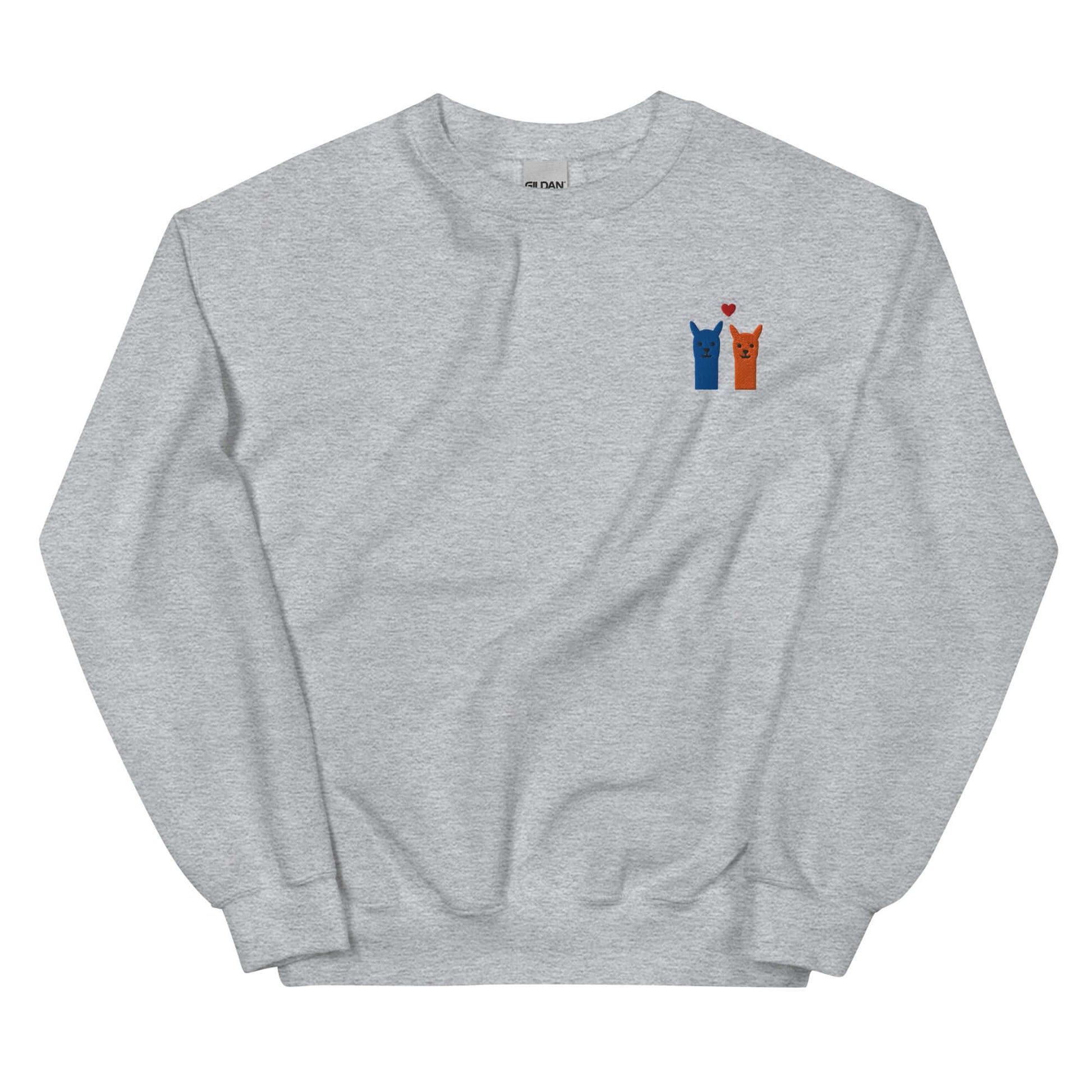Niedlicher Unisex Pullover mit Alpaka Stickerei, Alpaka Pullover mit Stickerei kaufen, grauer Sweater, Herzmotiv