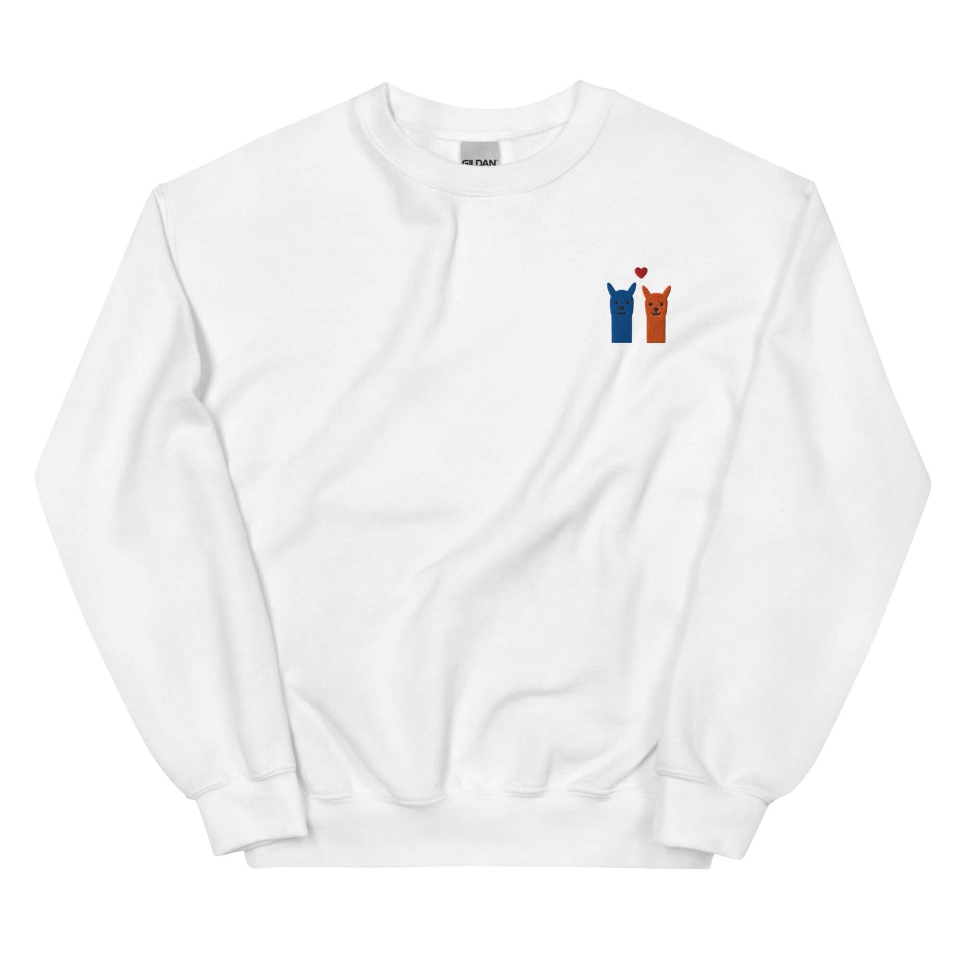 Niedlicher Unisex Alpaka Pullover mit Stickerei kaufen, weiße Sweater mit Alpaka-Emojis.