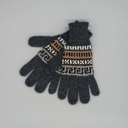 Hochwertige handschuhe alpakawolle im Andenmuster aus 100% Baby-Alpakawolle in Grau und Beige.
