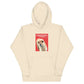 Hoodie mit Alpaka Motiv in hellem Beige, mit lustigem Alpaka-Design und Spruch auf rotem Hintergrund.