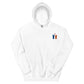 Niedlicher Alpaka Hoodie mit besticktem Motiv, featuring two alpakas and a heart embroidered on a white background.