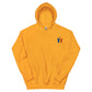Niedlicher Alpaka Hoodie mit besticktem Motiv in leuchtendem Gelb, zeigt zwei Alpakas und ein Herz.