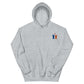 Niedlicher Alpaka Hoodie mit besticktem Motiv, grauer Hoodie mit gestickten Alpakas und Herz auf der Vorderseite.