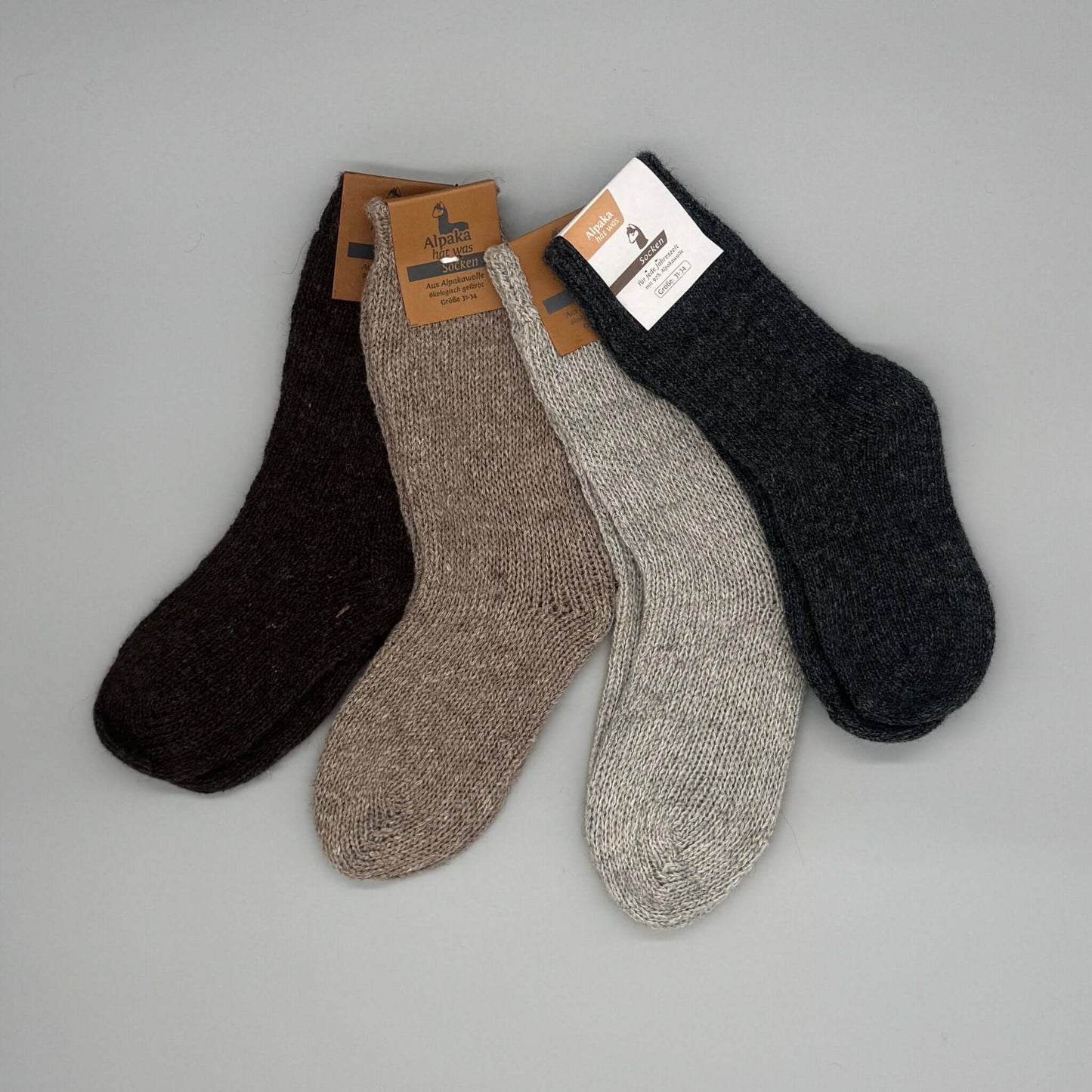 Alpaka Kindersocken aus 92% Alpakawolle in verschiedenen Farben – warm, weich und atmungsaktiv.