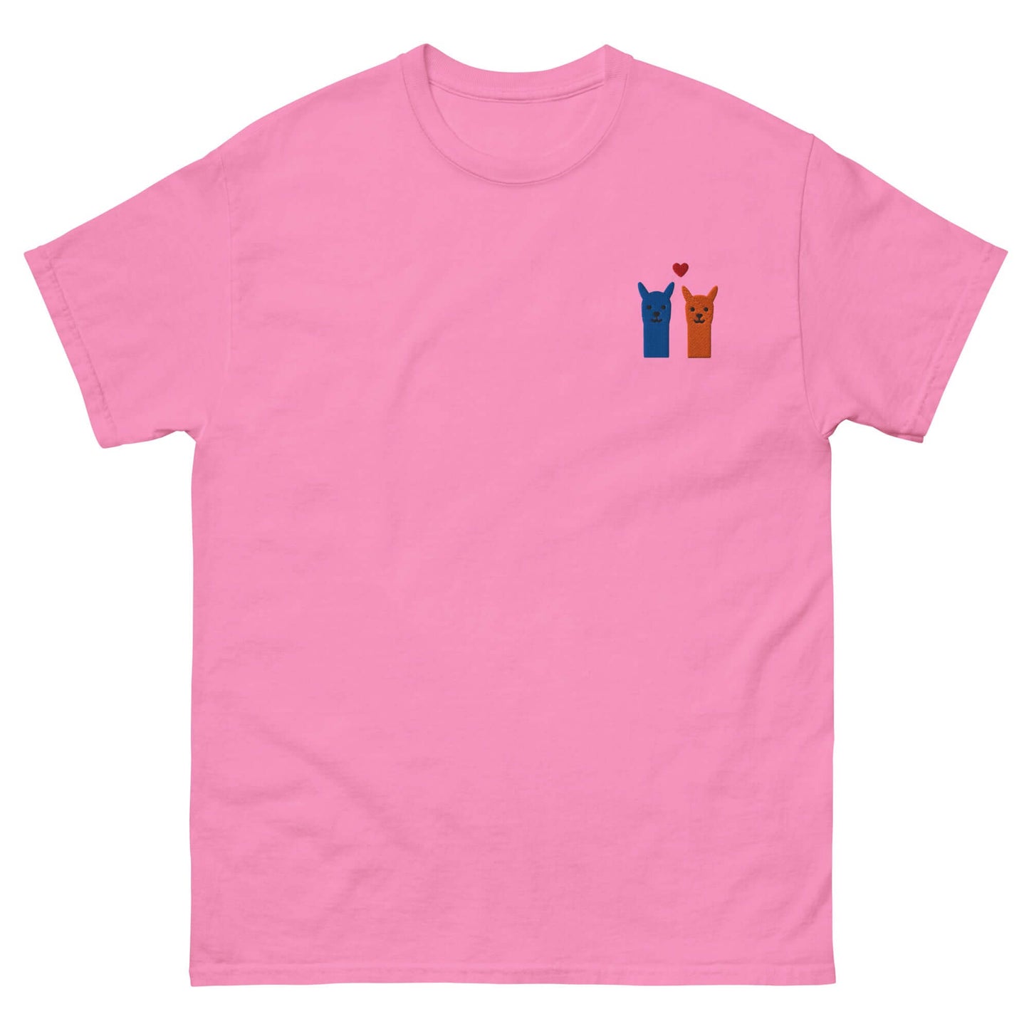 Alpaka T Shirt bestickt – pinkes Shirt mit niedlicher Alpaka Bestickung und Herzmotiv