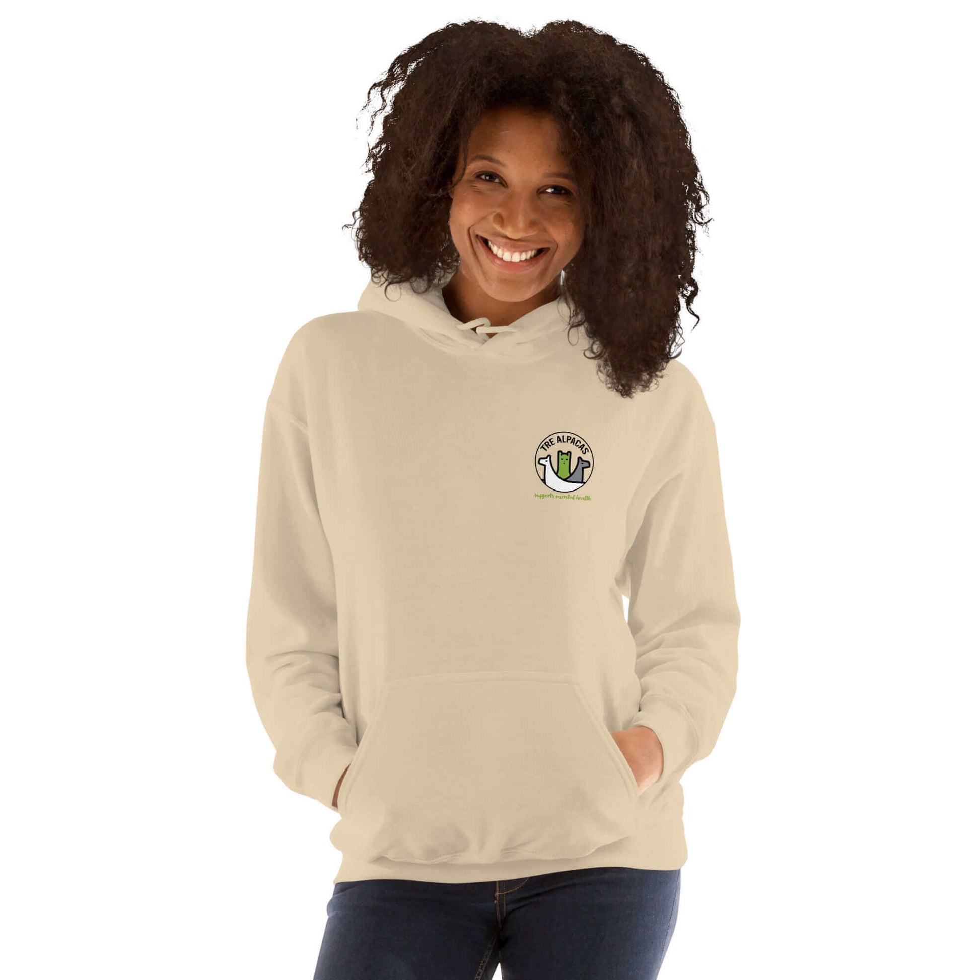 Statement Hoodie für mentale Gesundheit mit Alpaka Motiv und Spruch "Dear Person behind me".