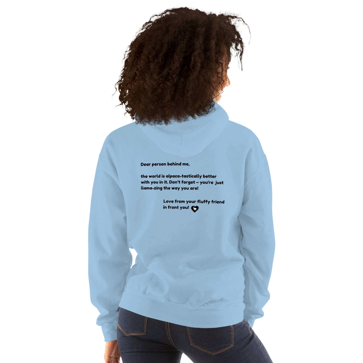 Statement Hoodie mit Alpaka Motiv und Spruch für mentale Gesundheit, ideal für Selbstliebe und positives Denken.