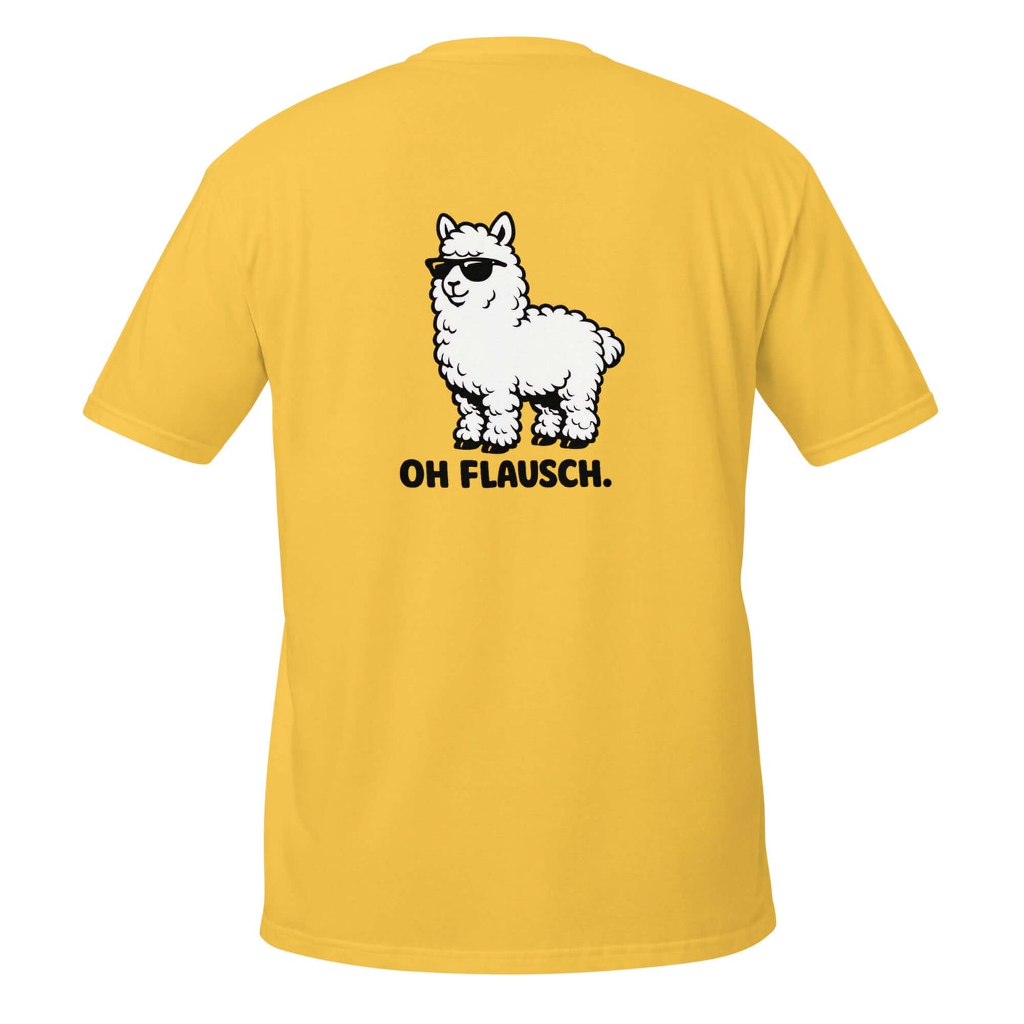 Lustiges Alpaka T-Shirt „Oh Flausch" mit einem süßen Alpaka-Motiv auf der Rückseite.