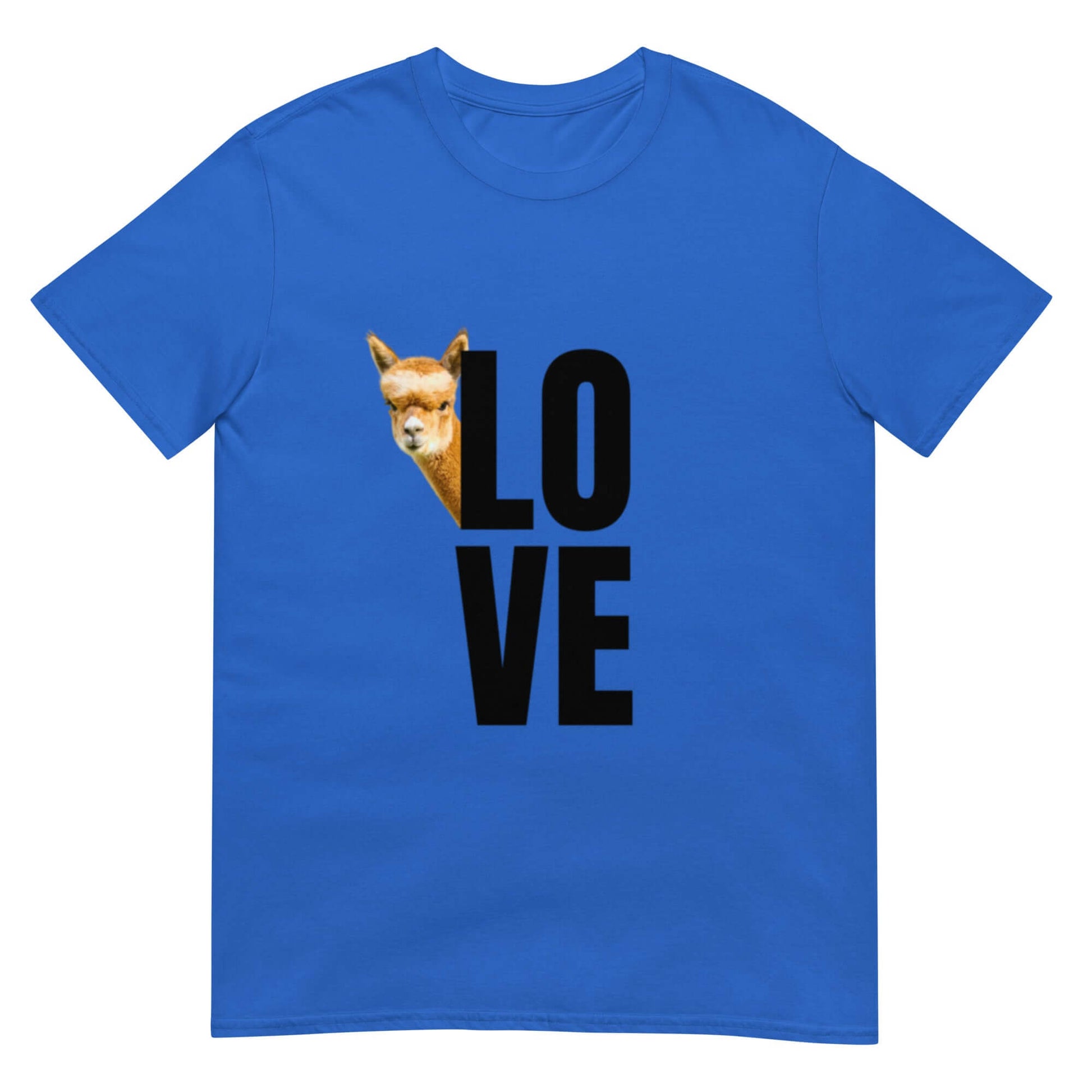 Alpaka Shirt Love Franzl mit Lama Motiv auf blauem T-Shirt – Süßes Design für Tierliebhaber.