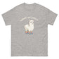 Lustiges Alpaka Cartoon T-Shirt „Komme was Wolle“ mit humorvollem Design für Alpaka-Fans. Cartoon T-Shirt.