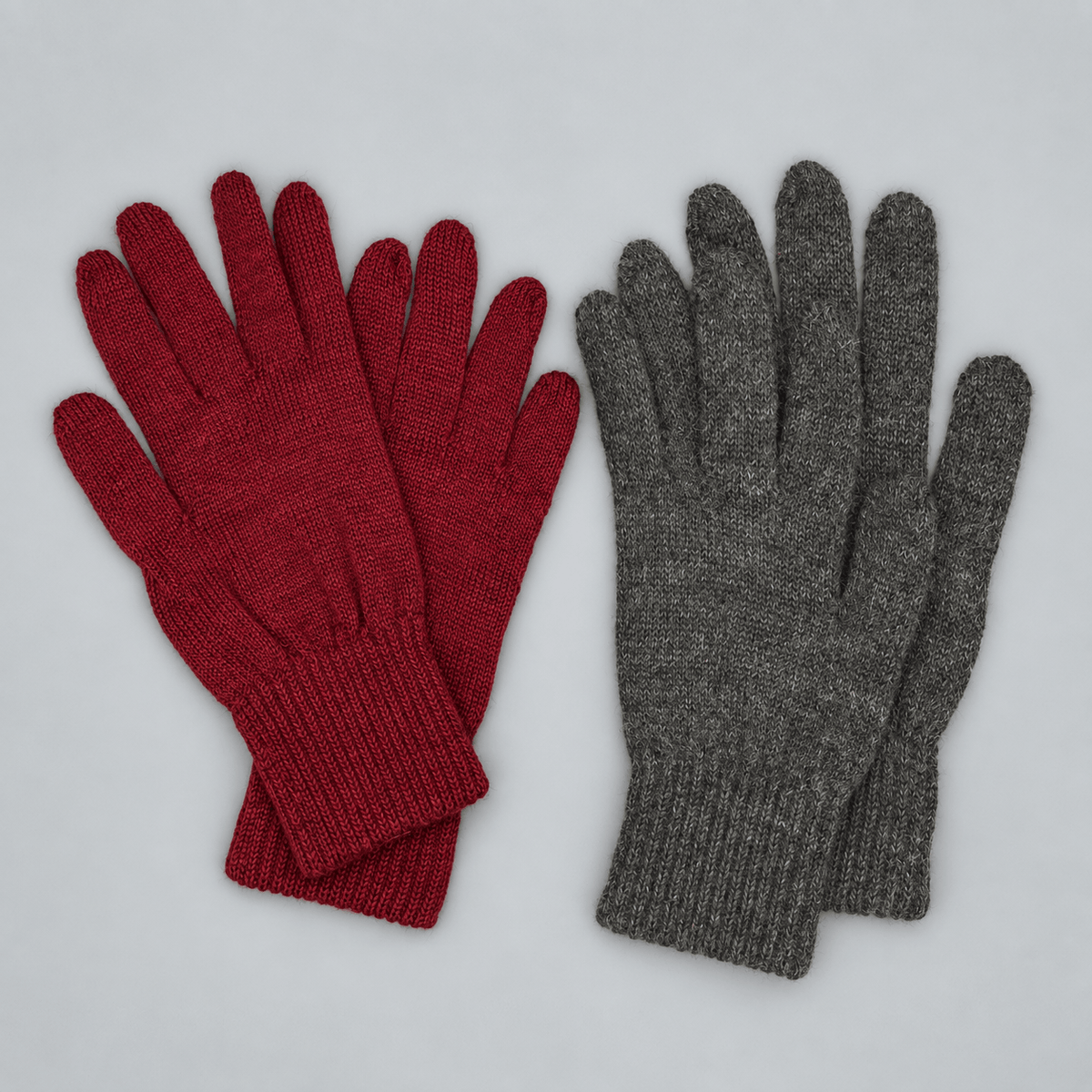 Alpaka Handschuhe aus 100 % Baby-Alpaka in Rot und Grau
